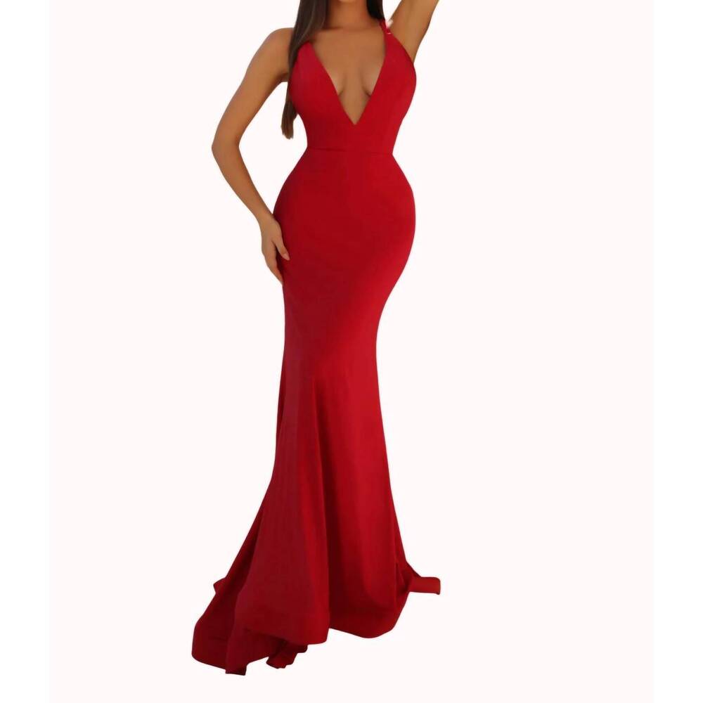 NEW CLARISSE v-neckline gown in deep red